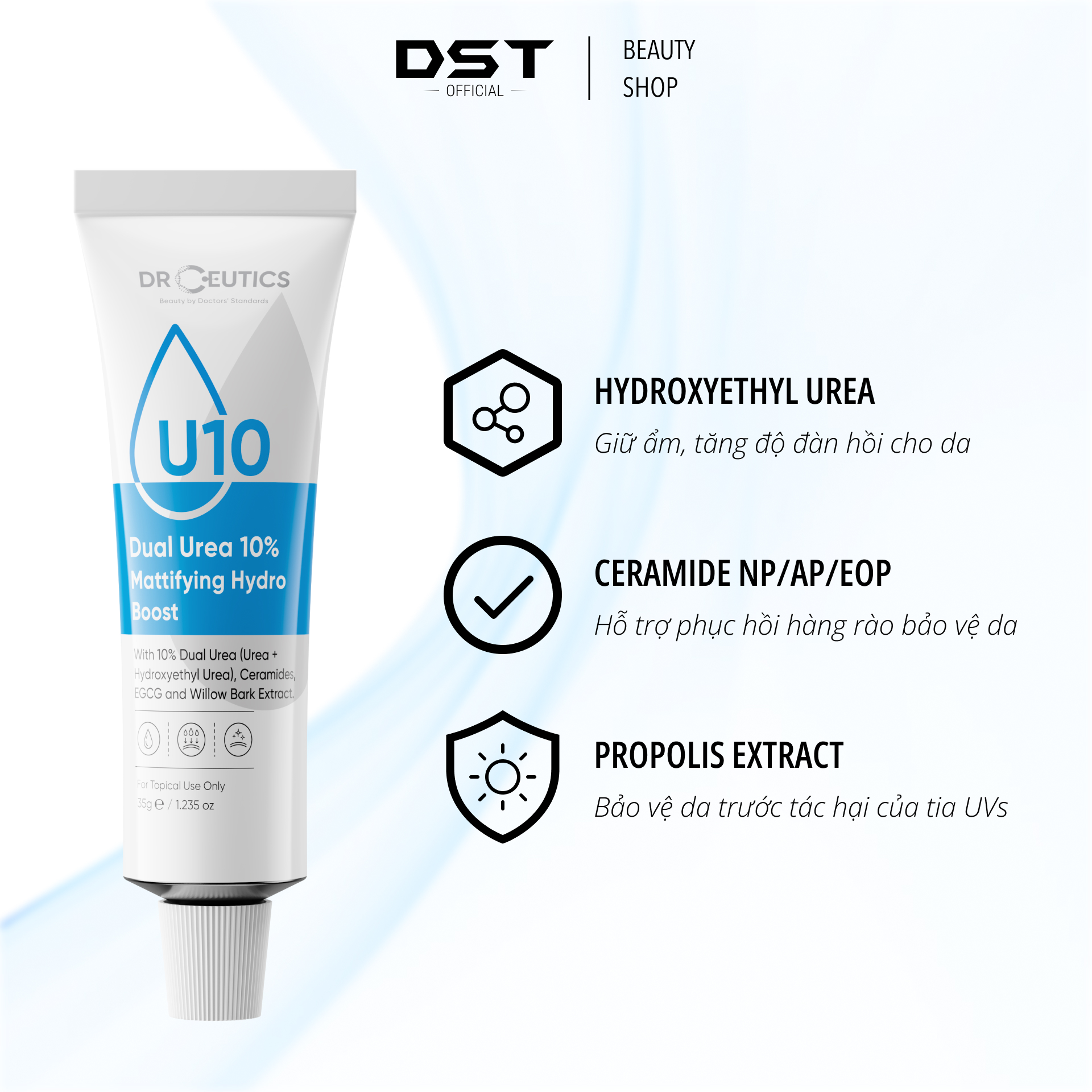 DRCEUTICS Gel Dưỡng Ẩm Kiềm Dầu Và Phục Hồi Da Dual Urea 10% Mattifying Hydro Boost