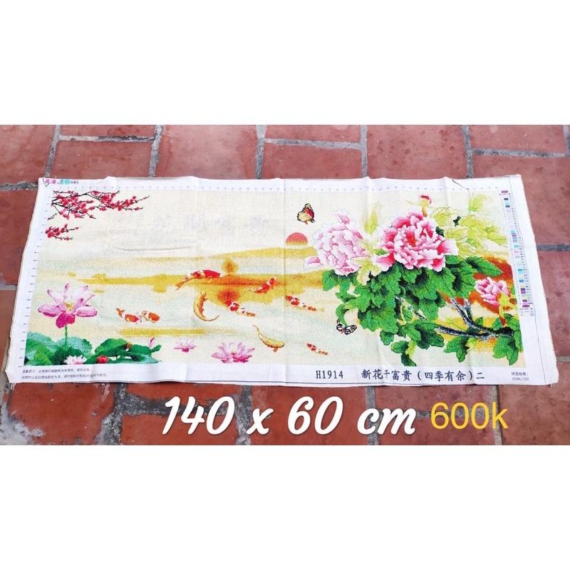 (Đã thêu) Tranh thêu cửu ngư quần hội thêu kín 140x60cm