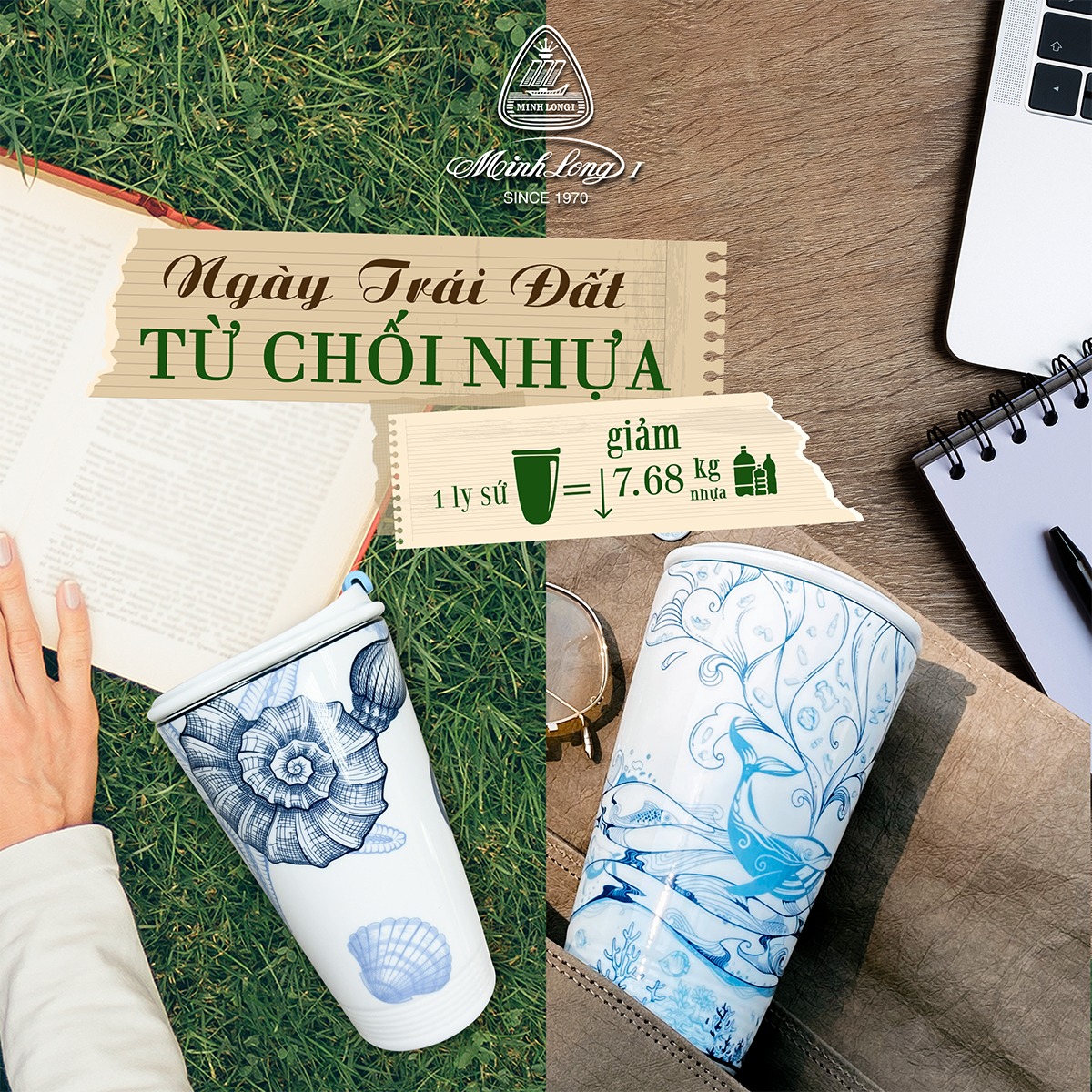Ly sứ dưỡng sinh 0.48 L + nắp ống hút - Thở và cười bằng sứ, dùng để uống trà, cafe kiểu dáng sang trọng,cao cấp, giữ nhiệt tốt