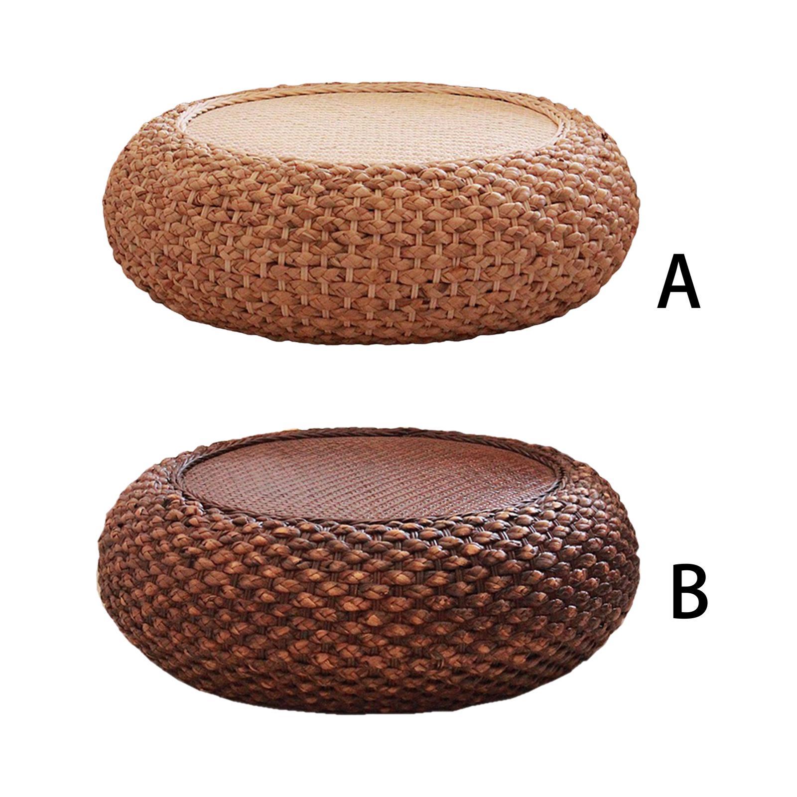 Woven Straw Cushion Tatami Floor Pillow Pouf for Office Garden