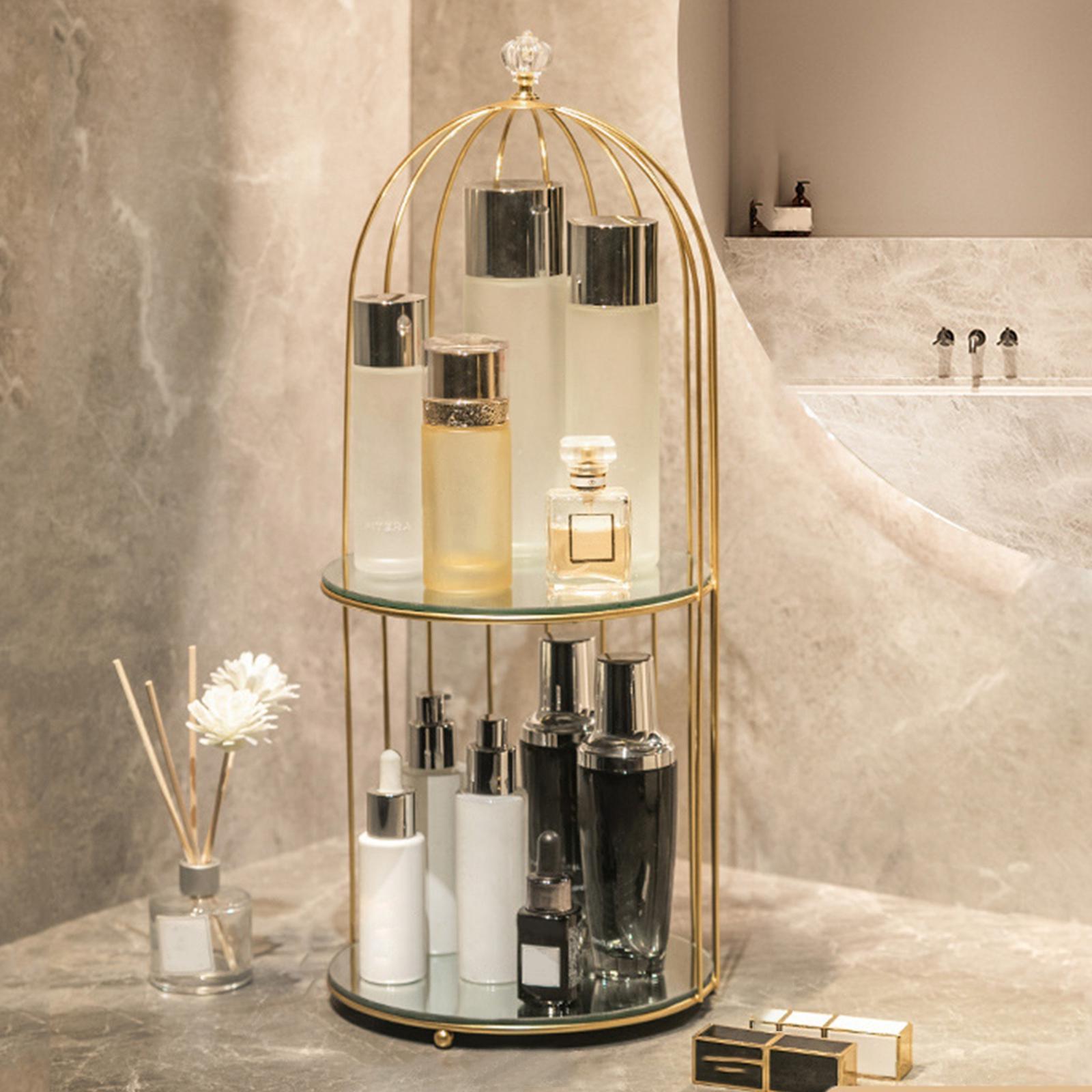 Bird Cage Makeup Organizer Bathroom Storage Rack Counter Vanity Tray Shelf