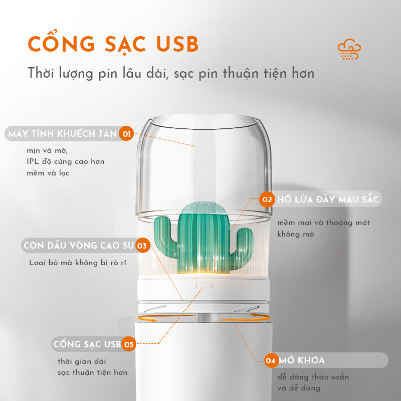 Máy phun sương nano mini tạo ẩm, khuếch tán tinh dầu có đèn ngủ GAABOR GMH-N3A  dung tích 300ml - Hàng chính hãng