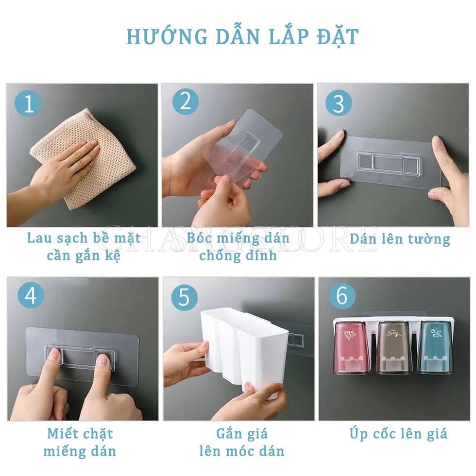 Giá Đựng Bàn Chải Đánh Răng Gắn Tường Đa Năng Mẫu Mới, Kệ đựng bàn chải cốc đánh răng dán tường tặng kèm cốc