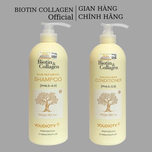 Dầu gội xả siêu mượt Biotin Collagen Repairing Voudioty vàng 1000ml