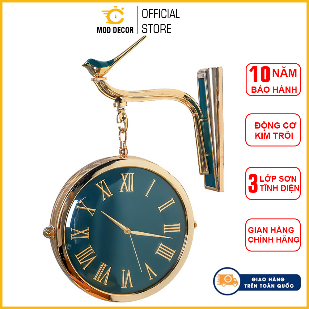 Đồng hồ treo tường kim trôi Én xanh 2 mặt 7937