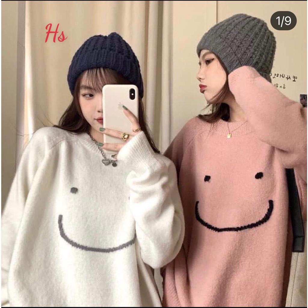 Áo Nỉ Dài Tay Unisex Mặt Cười Dáng Rộng