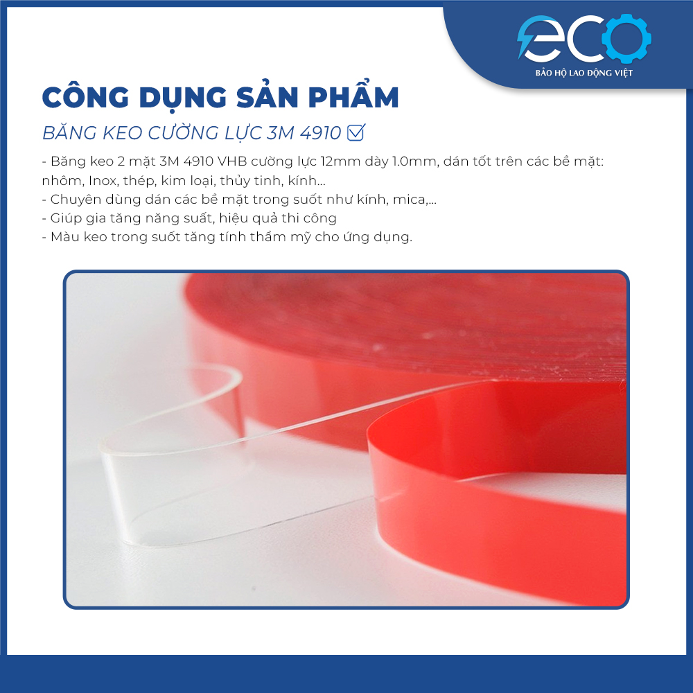 Băng keo cường lực 2 mặt trong suốt 3M 4910 (12mm x dài 4.5m) băng keo siêu dính, siêu cường lực