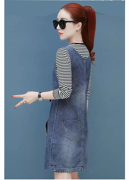 Đầm Yếm Jean Nữ Thêu Logo Thời Trang