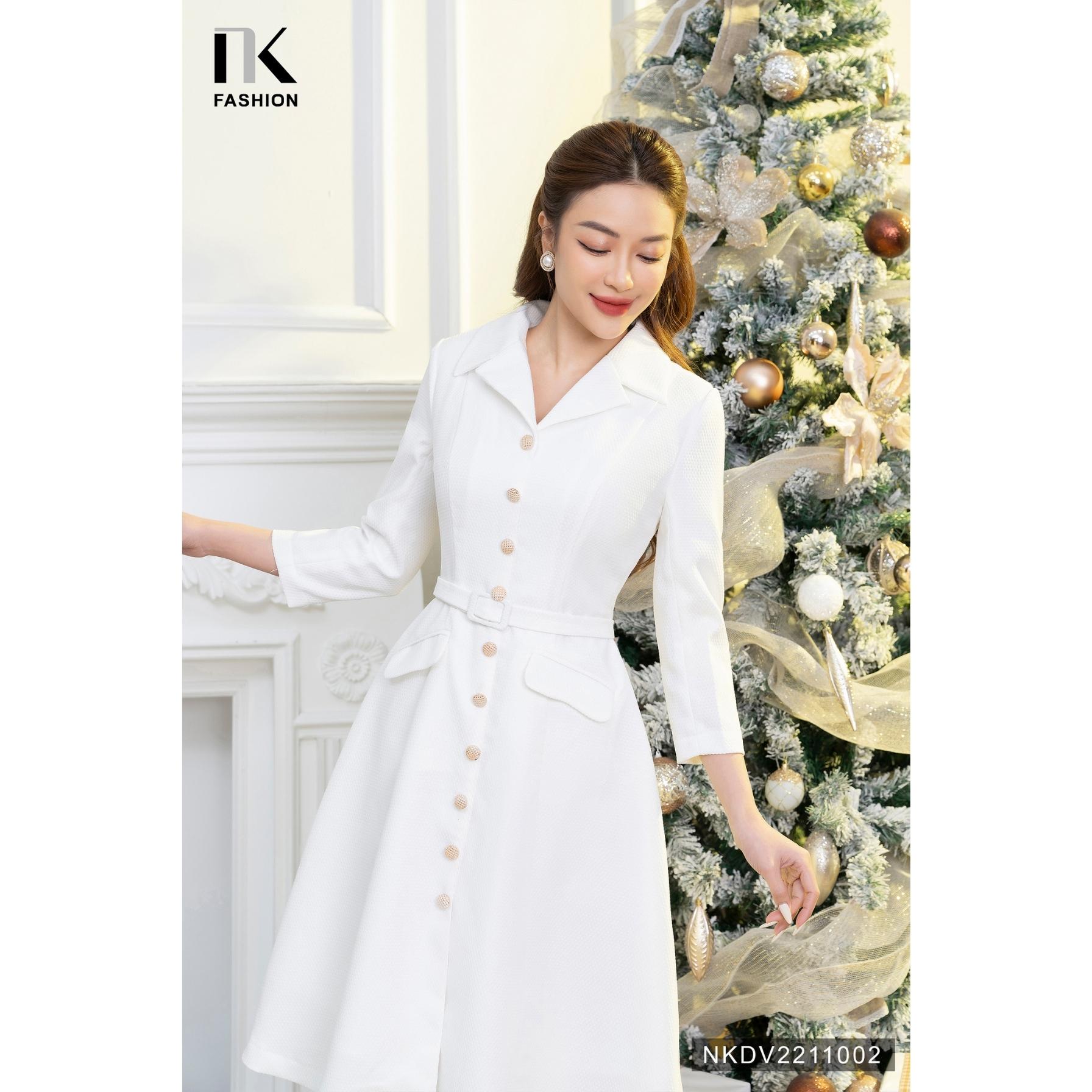 Đầm Xòe Cổ Sơ Mi NK FASHION Thiết Kế Đai Bọc 2 Nắp Túi Thanh Lịch Chất Liệu Cao Cấp Đứng Phom NKDV2211002