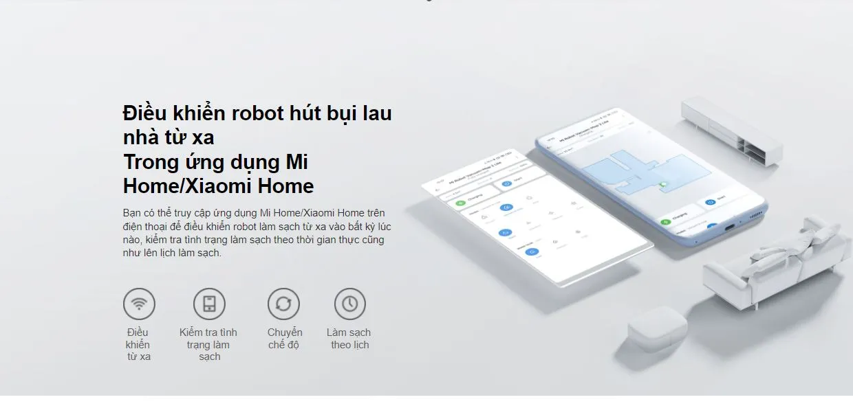 Robot hút bụi Xiaomi Vacuum Mop 2 Lite 25 cảm biến chính xác, Pin 2600mAh, Lực hút mạnh 2.200 Pa, kết nối App, Bản quốc tế - Hàng chính hãng