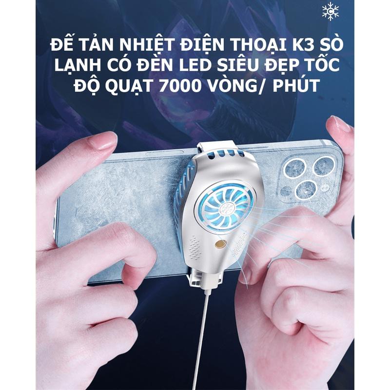 Đế tản nhiệt điện thoại K3 làm lạnh bán dẫn có đèn LED siêu đẹp tốc độ quạt 7000 vòng/ phút