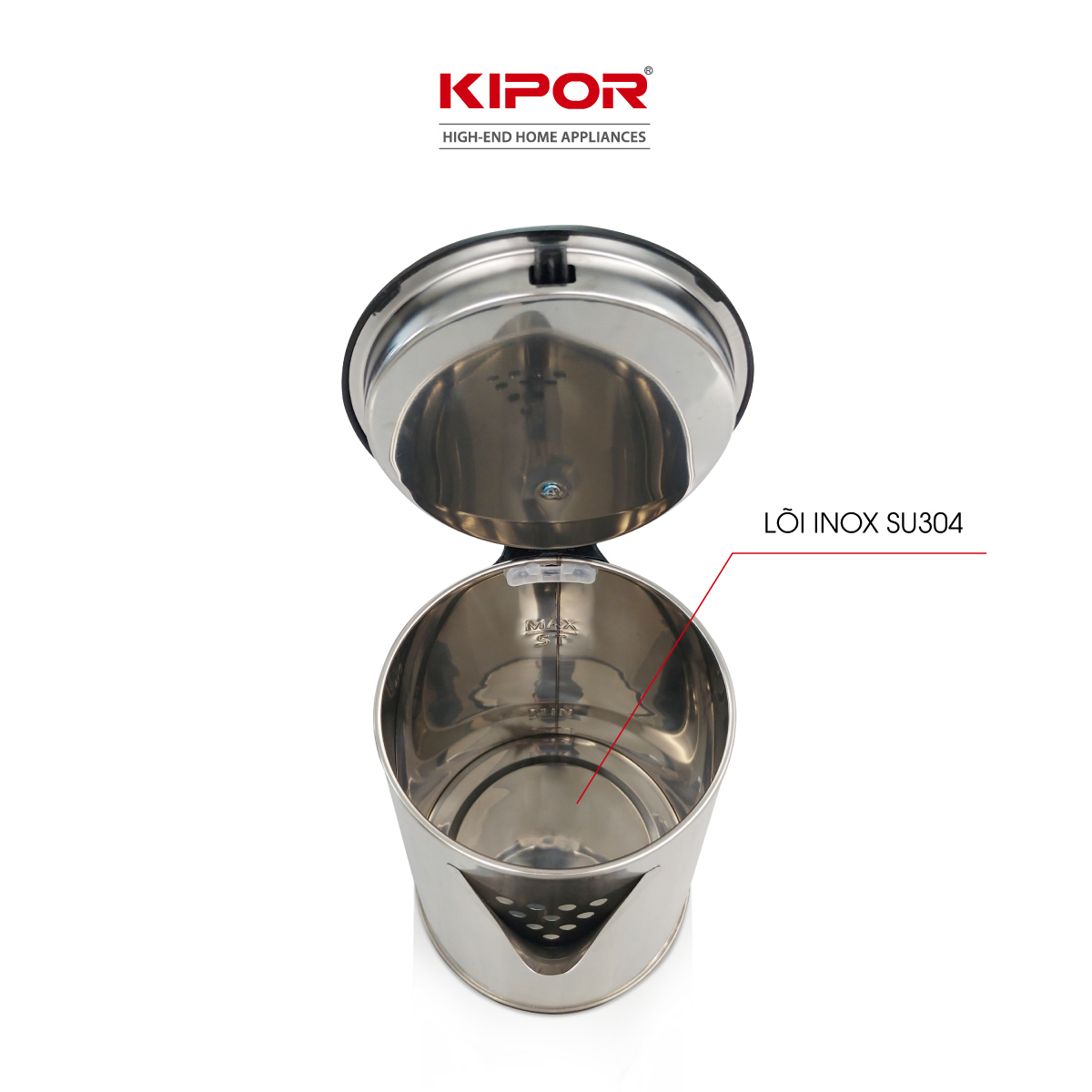 Ấm siêu tốc KIPOR KP-A318SA - 1.8L - Ấm điện inox 304 chống ăn mòn - Chân đế xoay 360 độ tự ngắt chống quá tải, quá nhiệt- Hàng chính hãng