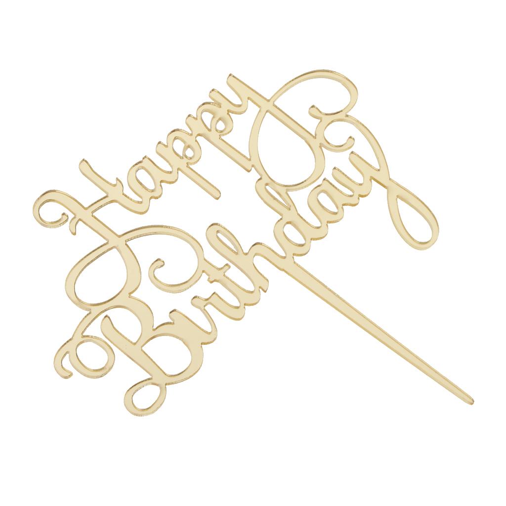2xAcrylic Happy Birthday Cake Topper Party Supplier Gold