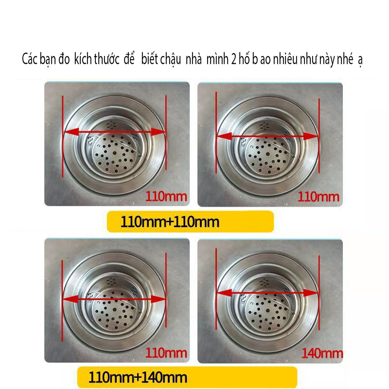 Bộ Xi Phông Thoát Nước Chậu Rửa Bát, Bầu Xả Inox 304, Thoát Nước Nhanh, Ngăn Mùi Hôi