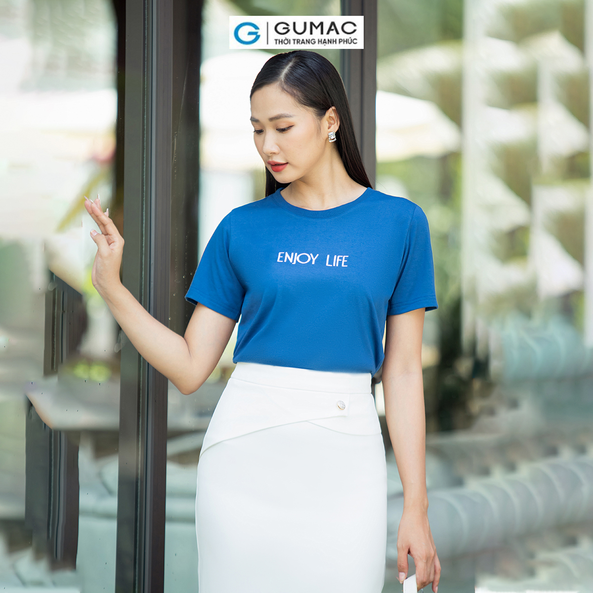 Áo thun nữ cotton tay ngắn cổ tròn thêu chữ trẻ trung năng động thời trang GUMAC ATD07061