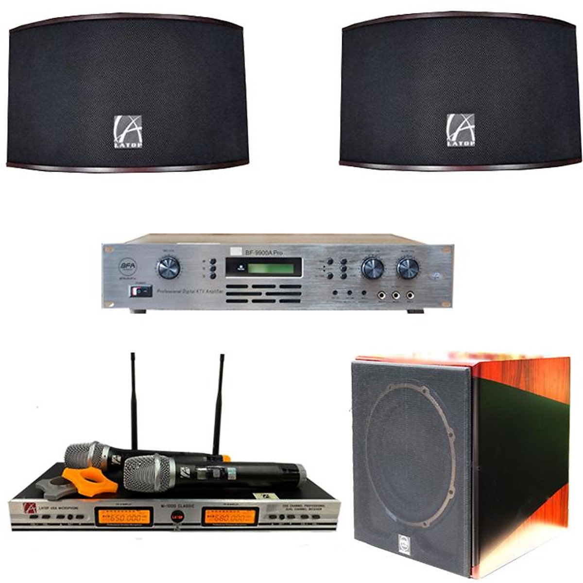 Dàn âm thanh karaoke gia đình Bfaudio Combo 4 món, vang số, loa, micro, loa Sub điện - Hàng chính hãng