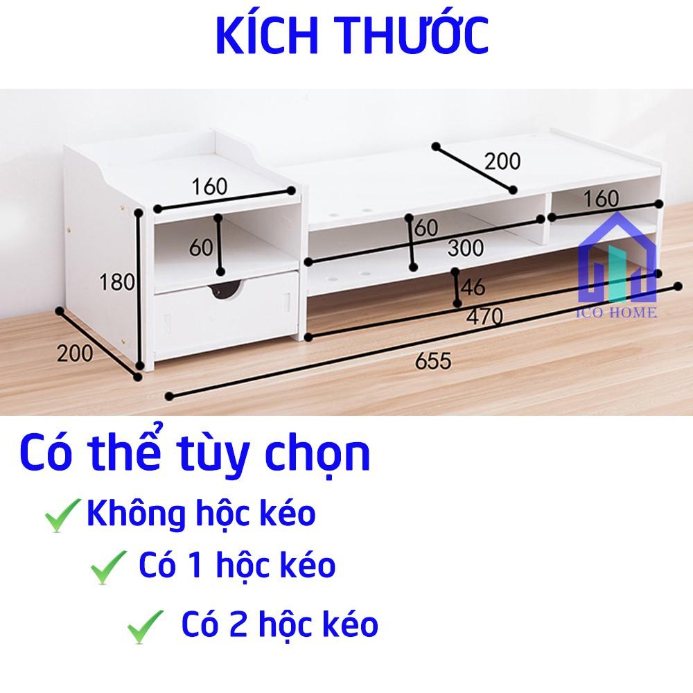 Kệ gỗ để màn hình máy tính, laptop cho bàn làm việc gọn gàng, có hộc kéo - ICO HOME