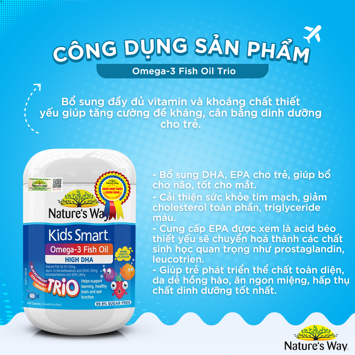 Combo 3 Viên Uống Nature’s Way Kids Smart Phát Triển Trí Tuệ, Bứt Phá Chiều Cao Cho Bé Từ 2 Tuổi