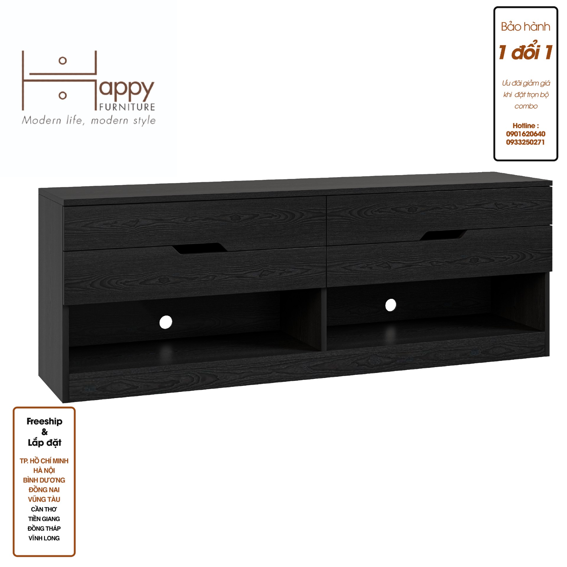 DASH, Kệ Tivi 4 ngăn kéo, 150cm x 35cm x 54cm , KTV_005