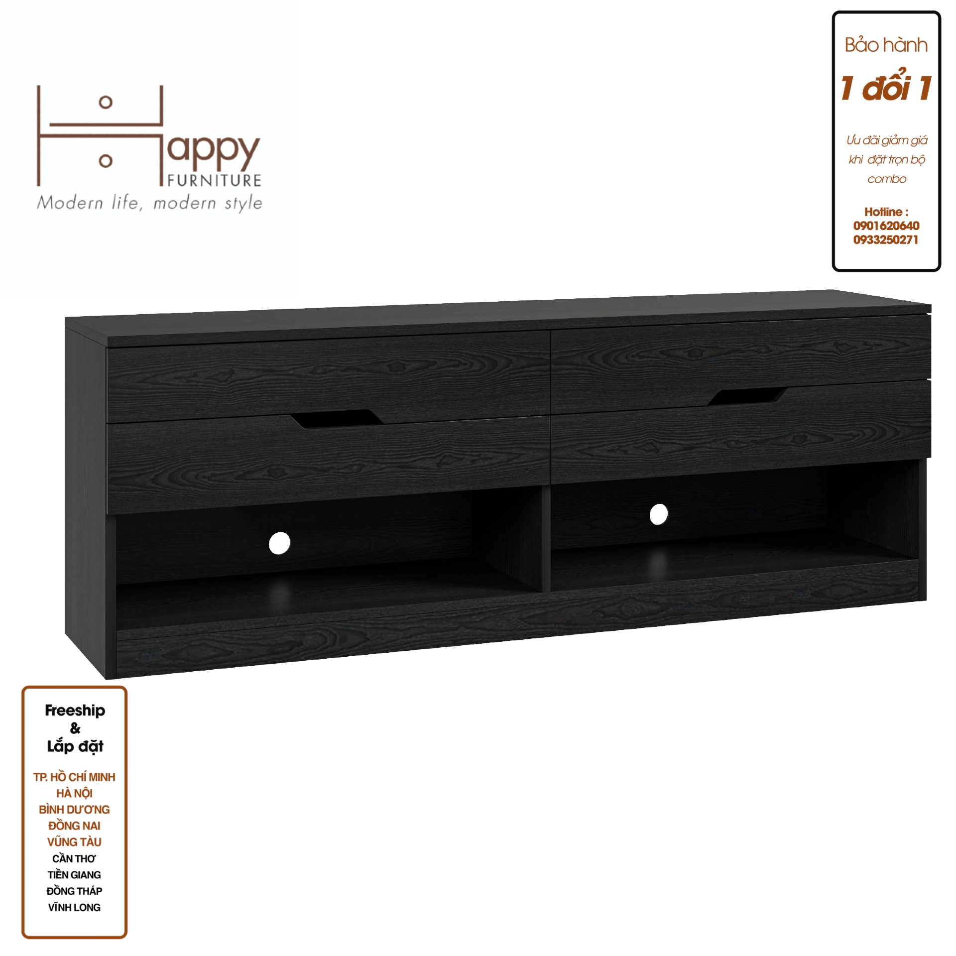 [Happy Home Furniture] DASH, Kệ Tivi 4 ngăn kéo, 150cm x 35cm x 54cm ( DxRxC)   , KTV_005