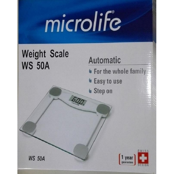 Cân sức khỏe điện tử mặt kính Microlife - WS50A (bao gồm Pin CR2032)