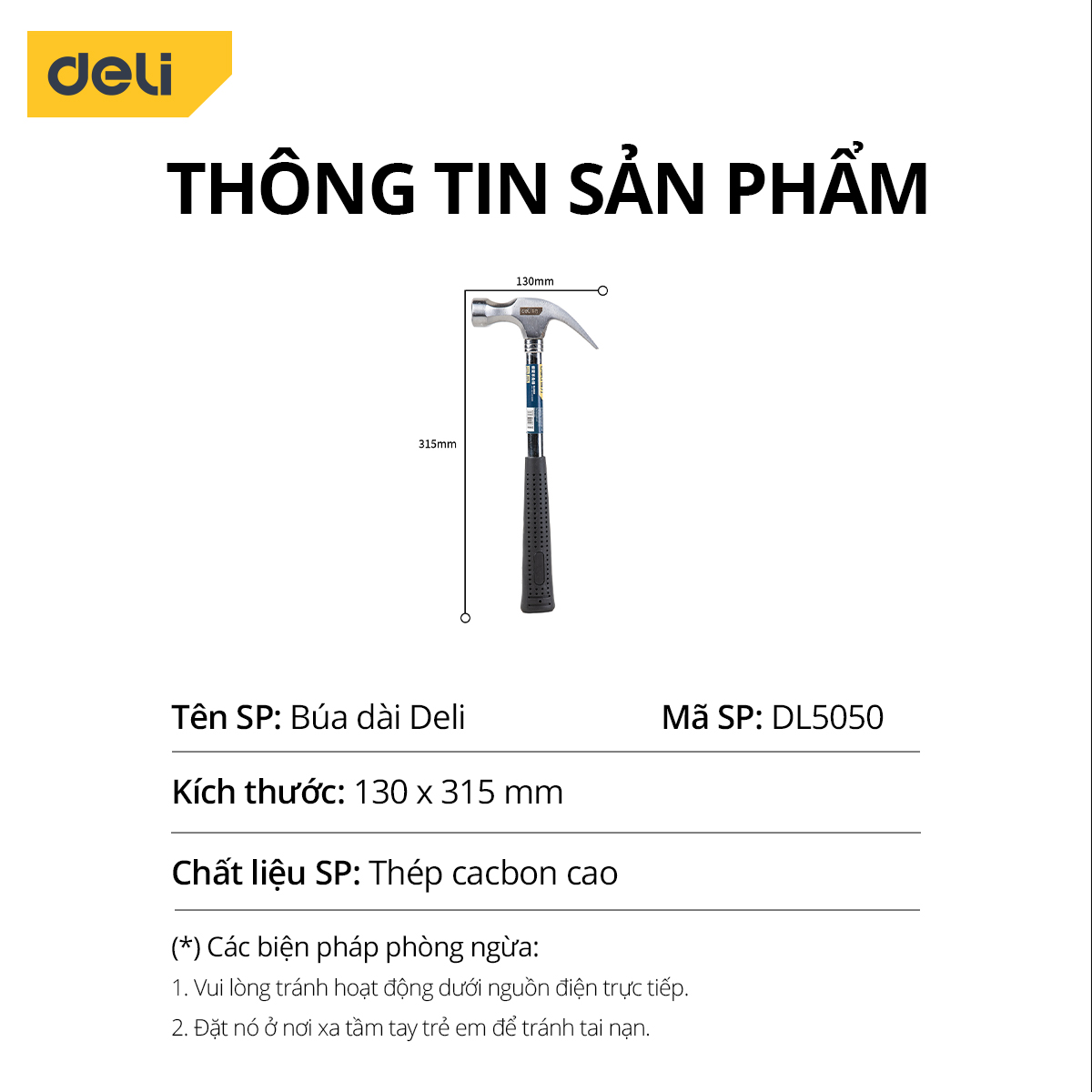 Búa Thép Deli Cán Dài, Chất Liệu Thép Cacbon Siêu Bền, Tay Cầm Chống Trơn Trượt, Sử Dụng Dễ Dàng, An Toàn - DL5050