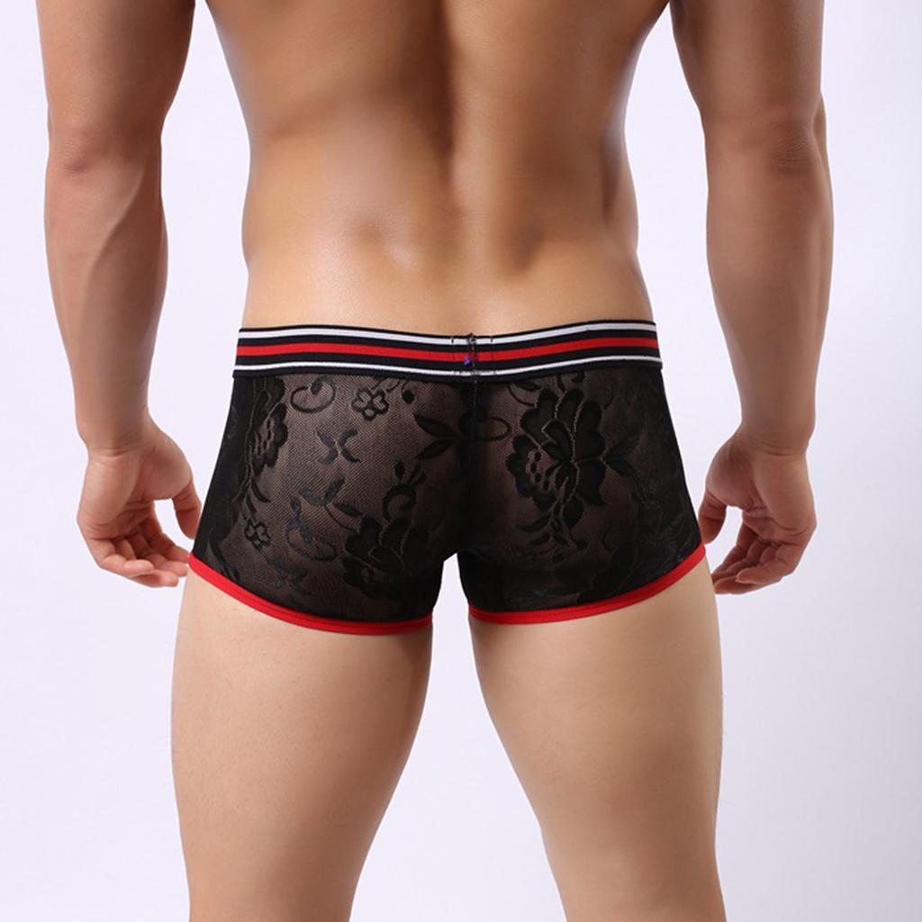 2 Pieces Men's Boxers Sheer Shorts Lace Clubwear Trunks Pouch Underwear XL