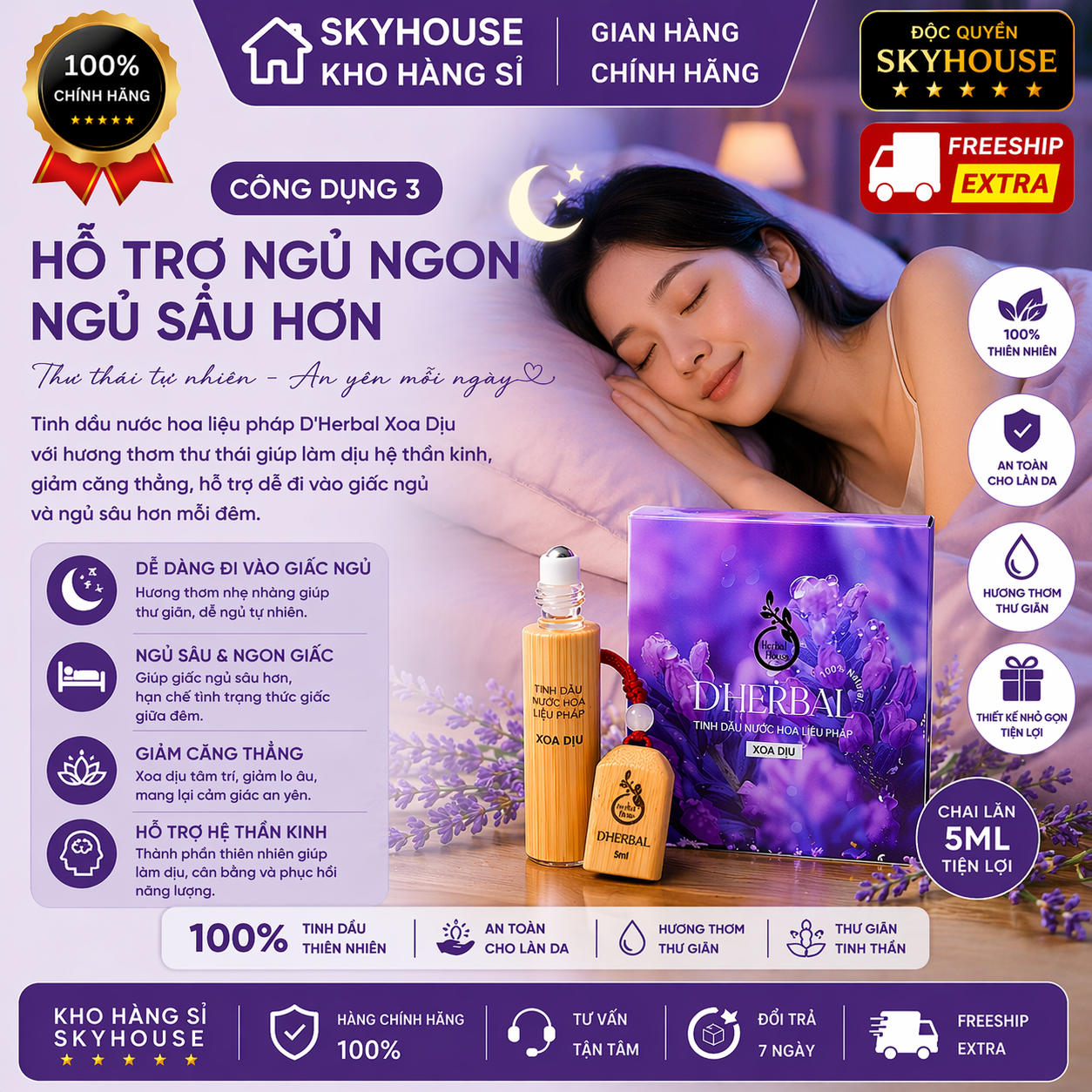 Tinh dầu nước hoa xoa dịu trị liệu DHERBAL độc quyền DAMODE chai 5ml tinh dầu nước hoa giảm stress chính hãng