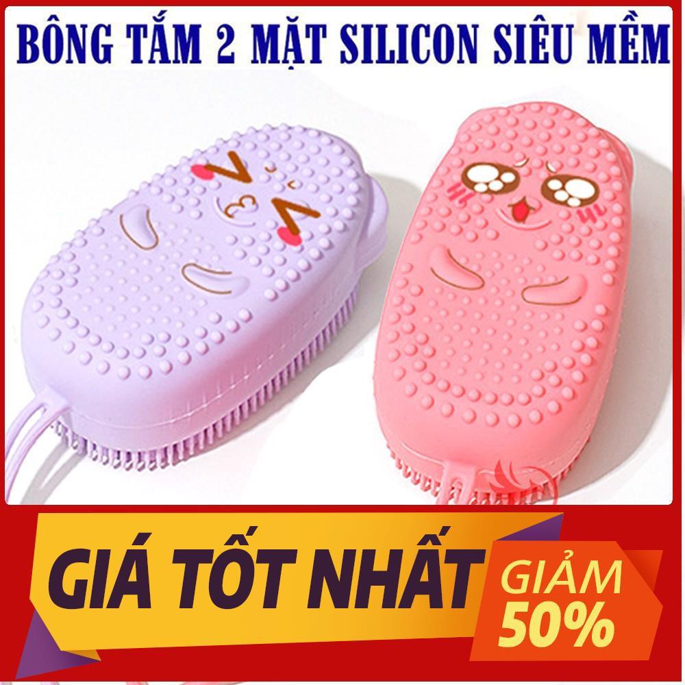 Bông tắm bọt biển silicon tạo bọt kỳ ghét cọ chà lưng tẩy tế bào da chết miếng mút 2 mặt lông siêu mềm