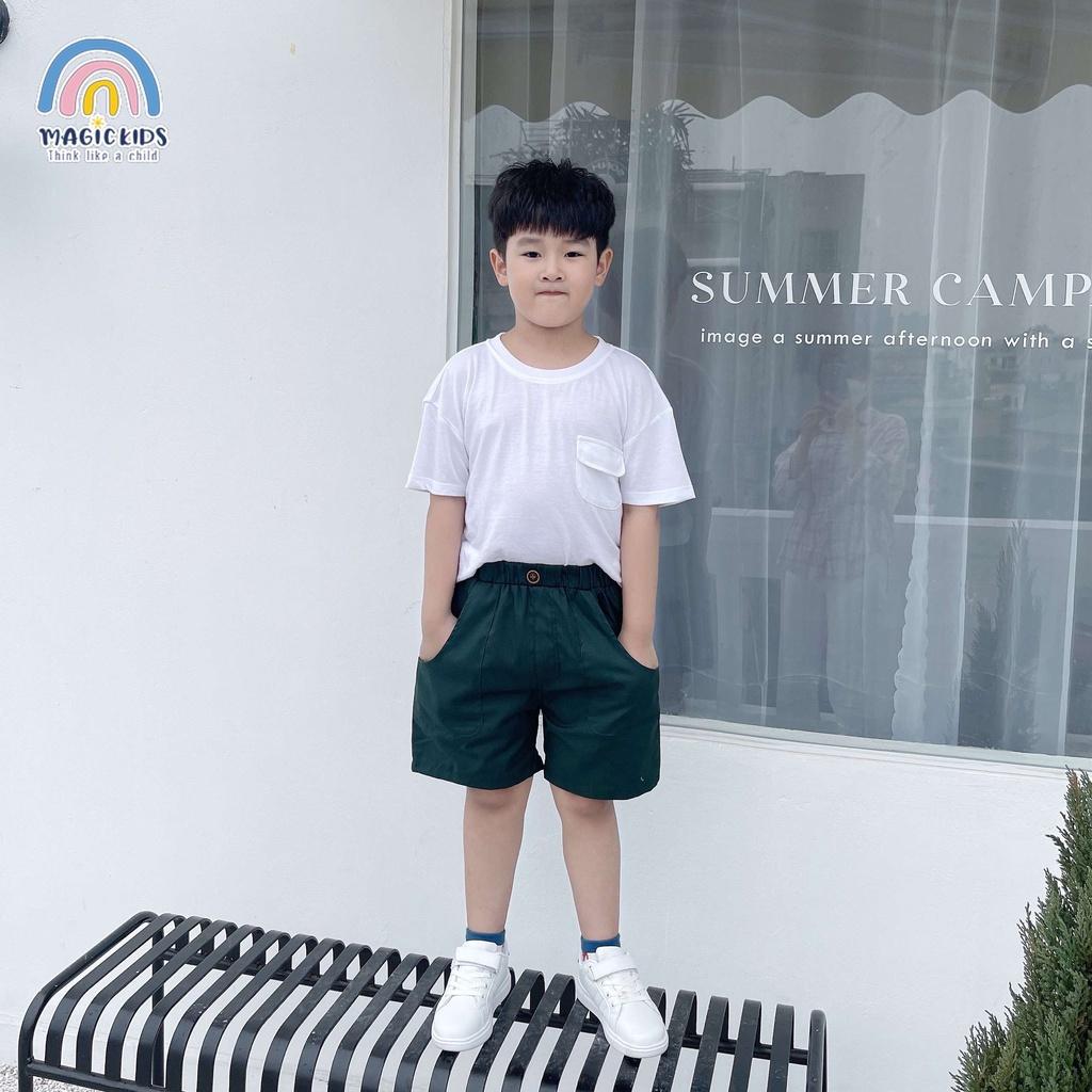 Quần đùi kaki ngắn trẻ em thiết kế túi ốp cho bé đi học đi chơi Quần áo trẻ em Magickids QĐ22008