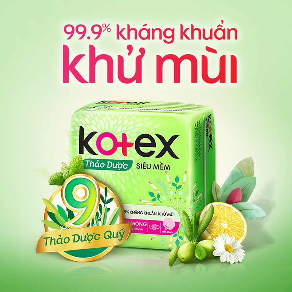 Combo 8 Gói BVS Kotex Thảo dược kháng khuẩn khử mùi SMC cải tiến mới 23 cm ( 8 miếng/gói)