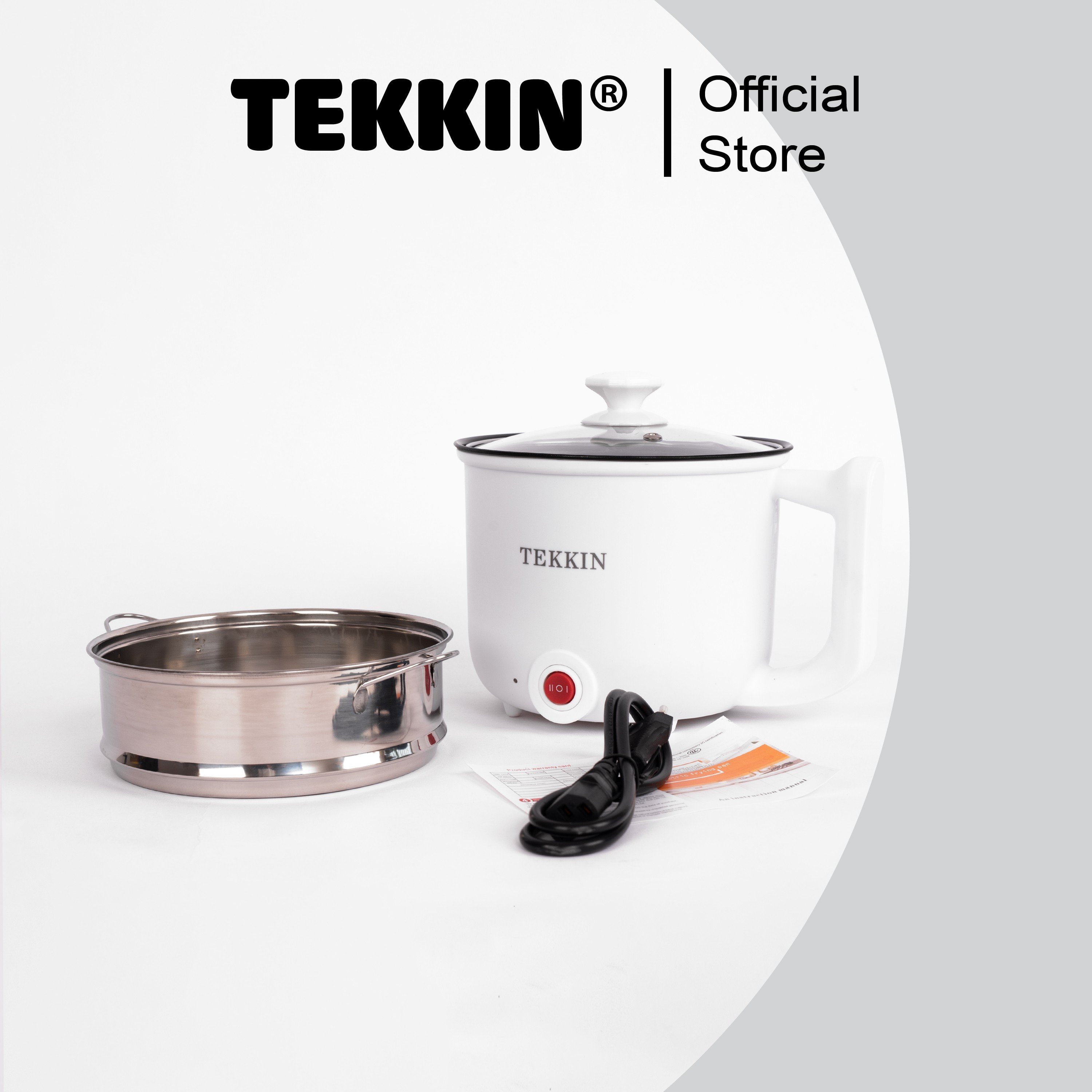 Nồi lẩu điện mini TEKKIN 1.8L 2 tầng đa năng tặng xửng hấp inox - hàng nhập khẩu
