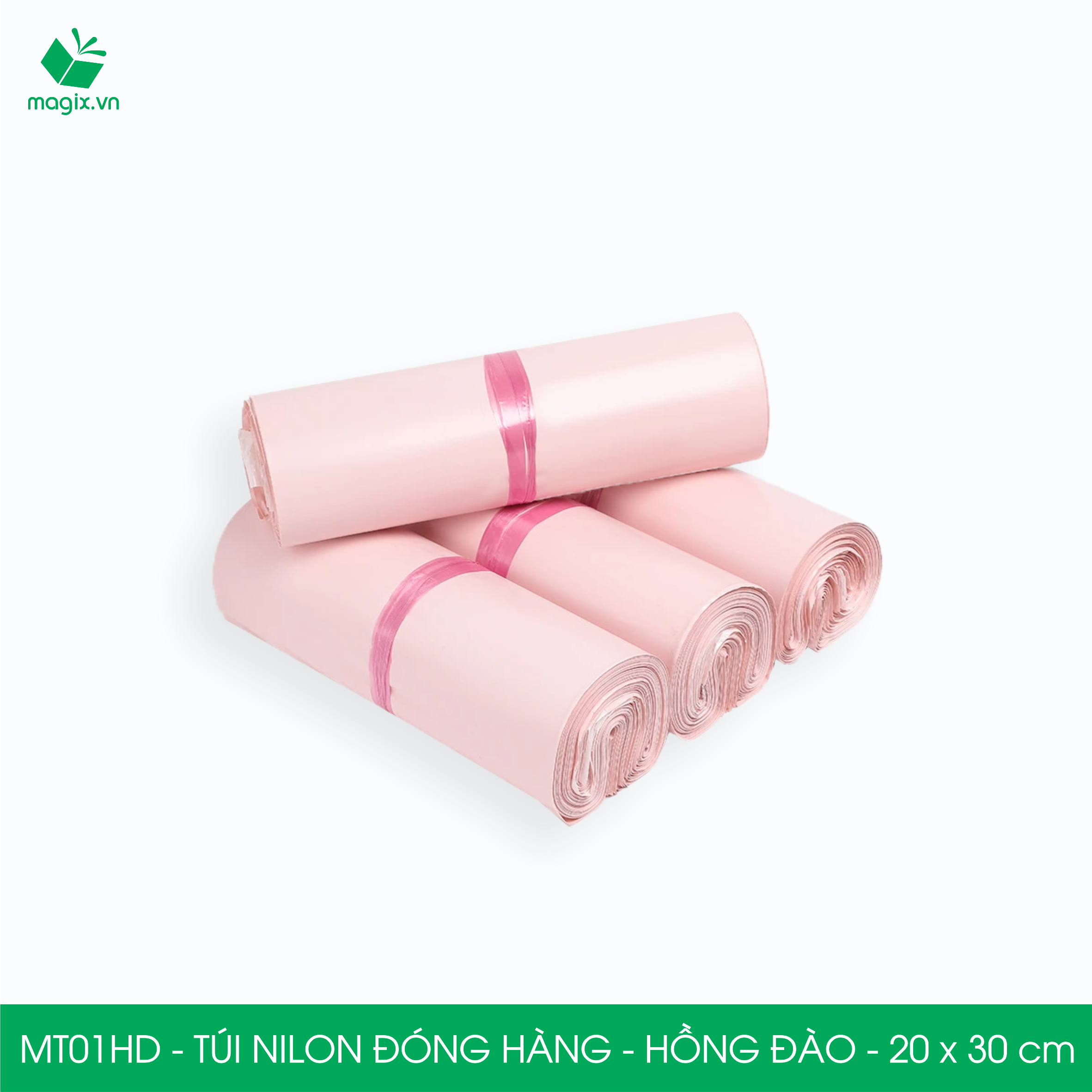 MT01HD - 20x30 cm  - Túi nilon gói hàng - 300 túi niêm phong đóng hàng màu hồng đào