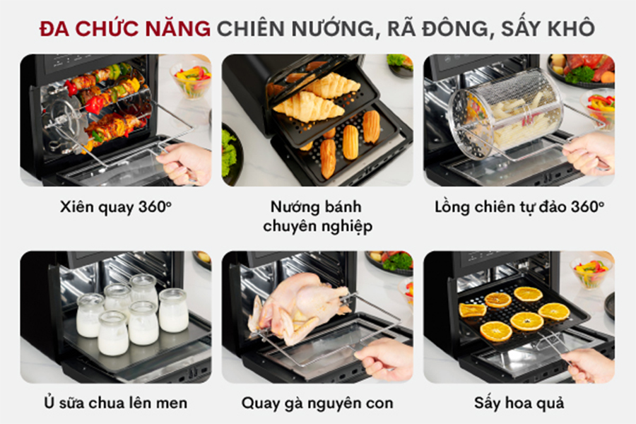 Nồi chiên không dầu 12 Lít điện tử Fujihome A12D, tặng kèm phụ kiện 7 món, 16 chế độ cài đặt món- Hàng Chính Hãng