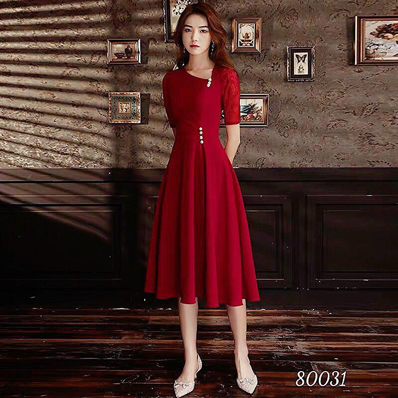 ĐẦM COTTON LẠNH PHỐI REN,THIẾT KẾ HỌA TIẾT TRƠN NHƯNG KHÔNG KÉM PHẦN SANG TRỌNG TRANG NEMO 36 FASHION - ĐỎ,L