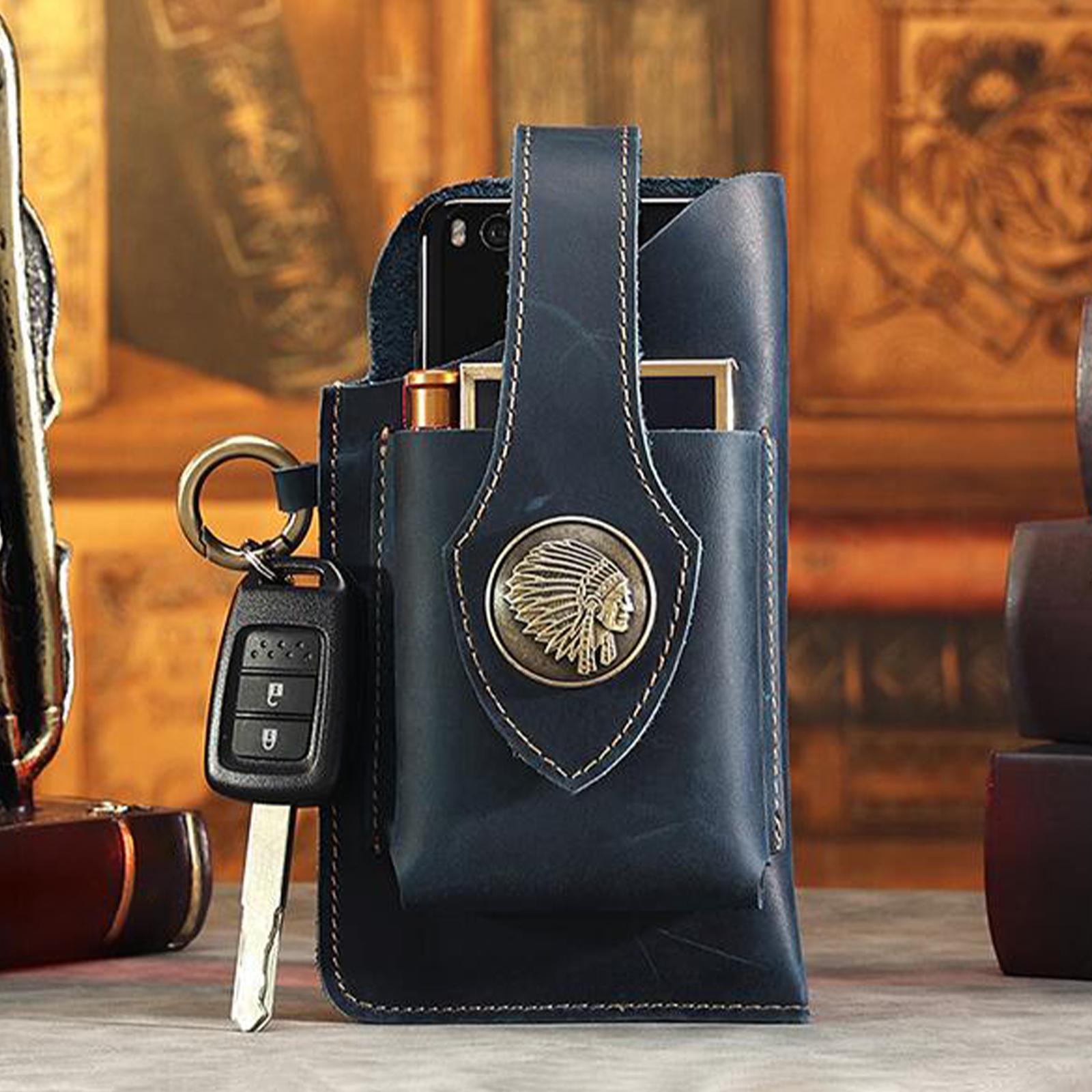 Leather Belt Phone Pouch, Cell Phone Holster, Universal Leather Phone Case with Belt Clip, for Men and Women