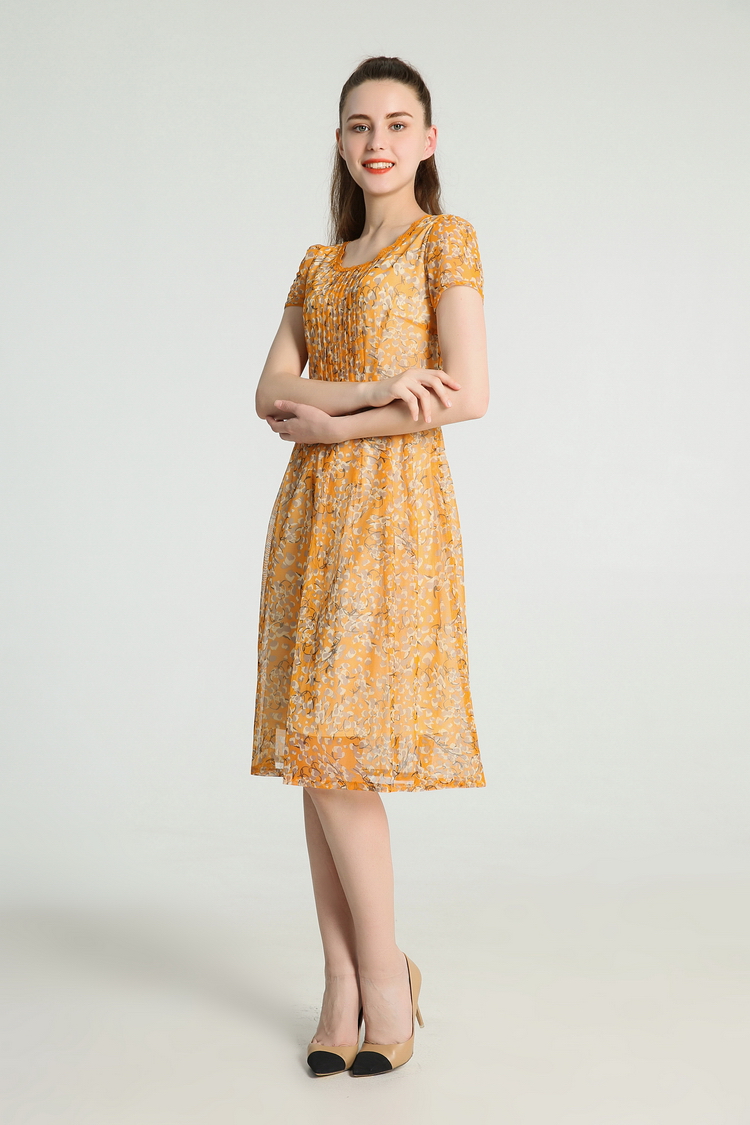 Hình ảnh Đầm xòe voan hoa vàng trẻ trung ArcticHunter, thời trang thương hiệu chính hãng - A1323
