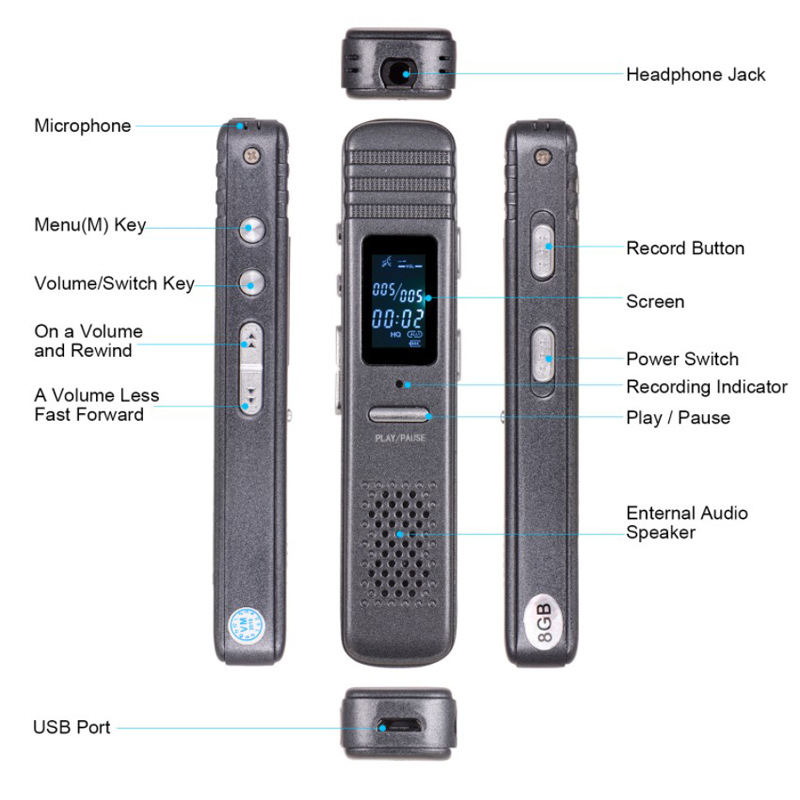 ROGTZ Máy Ghi Âm Chuyên Nghiệp GA806 Bộ Nhớ Trong 8GB - Hàng Nhập Khẩu