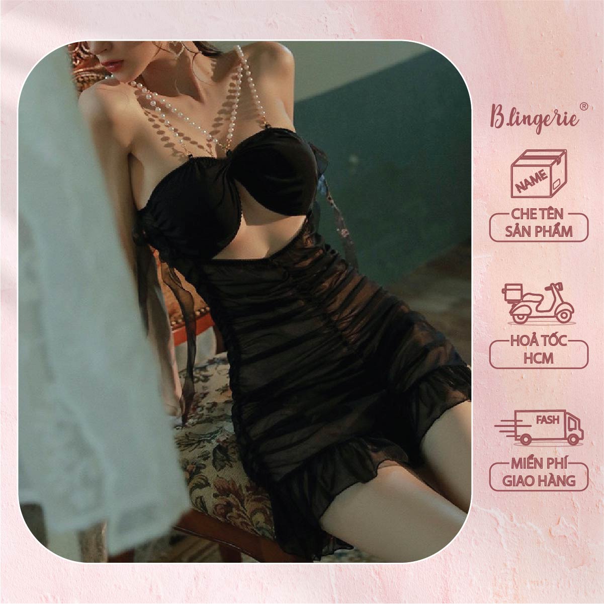 Váy Ngủ Dây Ngọc Trai Cúp Ngực - B.Lingerie