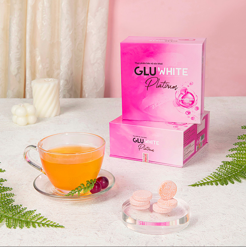 Viên Sủi Trắng Da Gluwhite Platium, Bảo Vệ Và Tăng Độ Đàn Hồi Cho Da, Giúp Da Trắng Hồng Rạng Rỡ