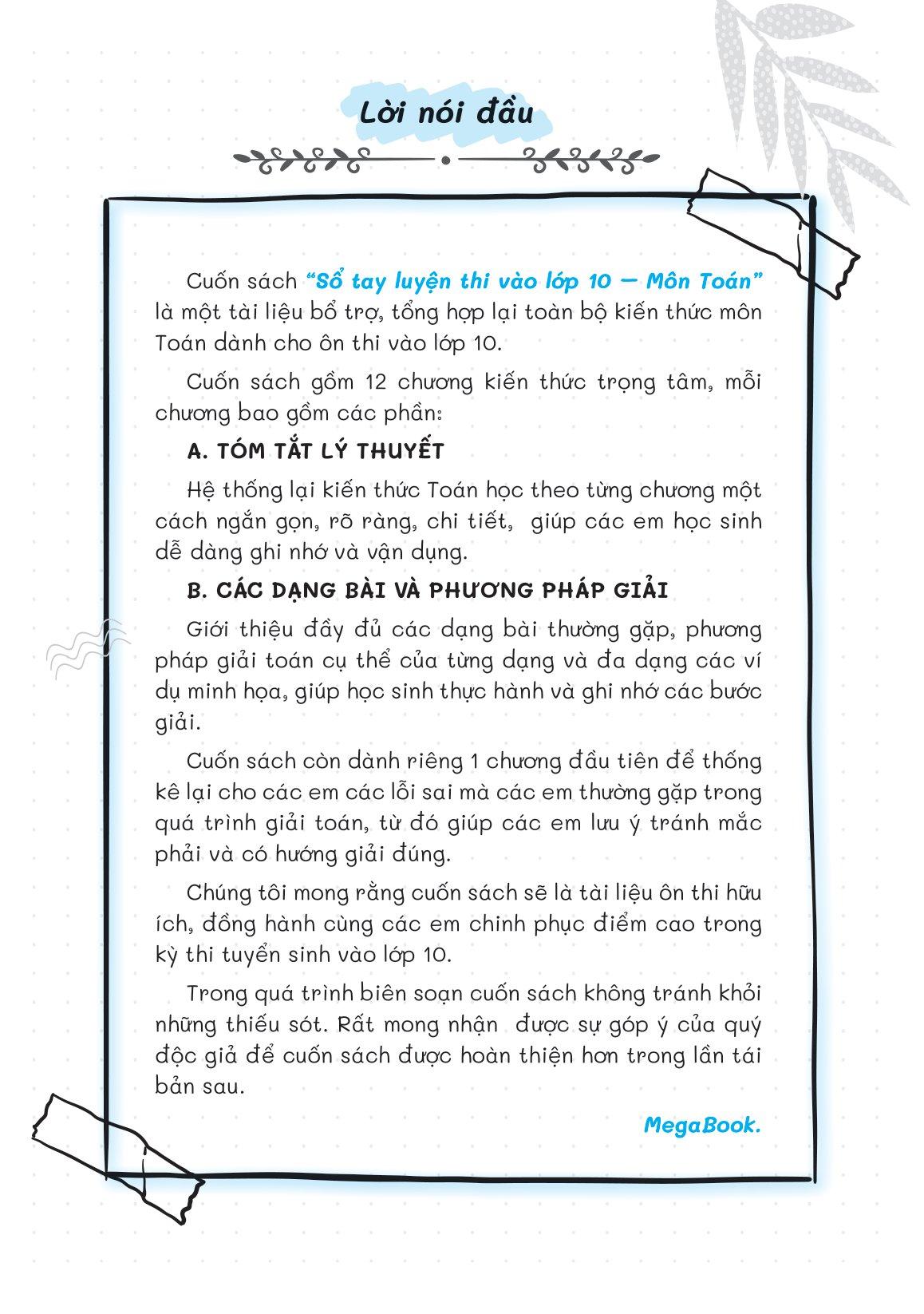 Sổ Tay Luyện Thi Vào Lớp 10 Môn Toán