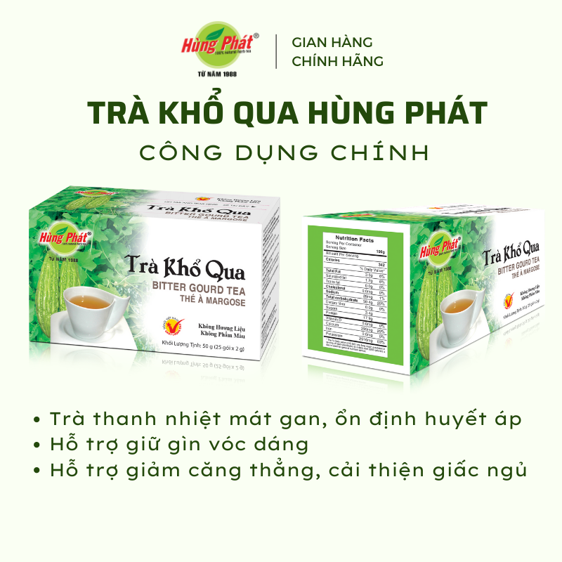 Trà Khổ Qua Túi Lọc Hỗ Trợ Thanh Nhiệt Cơ Thể Dáng Đẹp Da Xinh Hộp 25 gói - Thương Hiệu Hùng Phát