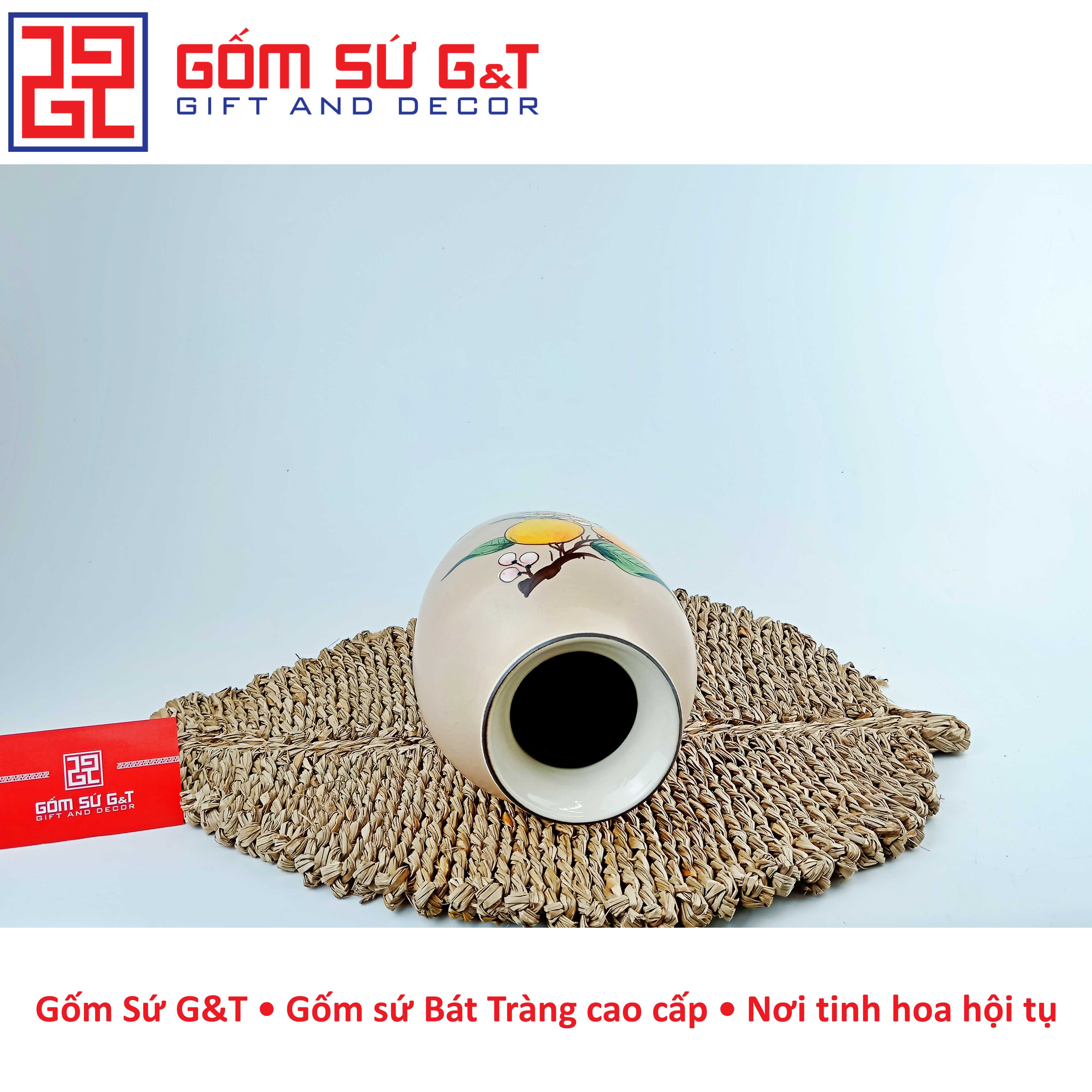 Lọ hoa dáng đùi dế vẽ cam Gốm Sứ G&amp;T