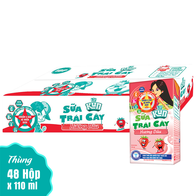 Kun sữa trái cây hương dâu thùng 48 hộp x 110ml