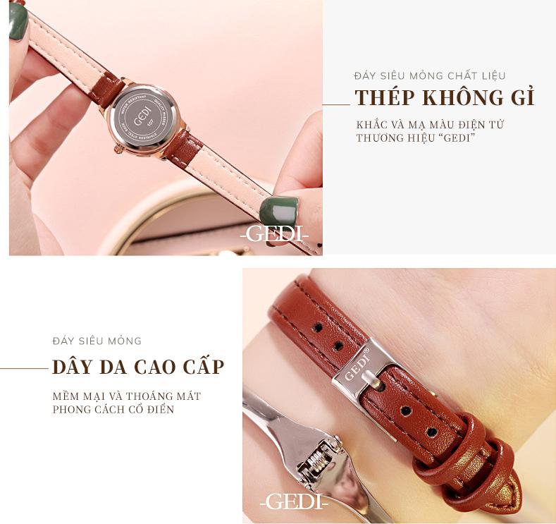 Đồng hồ nữ dây da nhiều màu GEDI thời trang Hàn Quốc - Hàng chính hãng