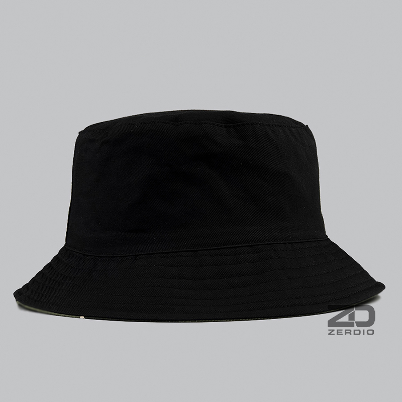 Mũ tai bèo, Nón bucket 2 mặt rằn ri, đen cho cả nam và nữ, vải cotton thoáng mát