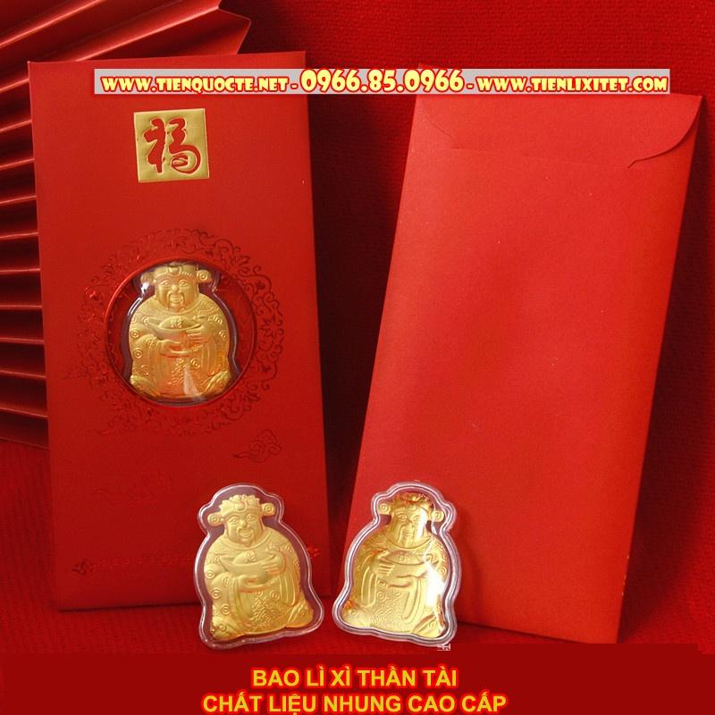 Combo 50 bao lì xì thần tài đồ thờ cúng phong thủy , bao Nhung chất lượng đẹp