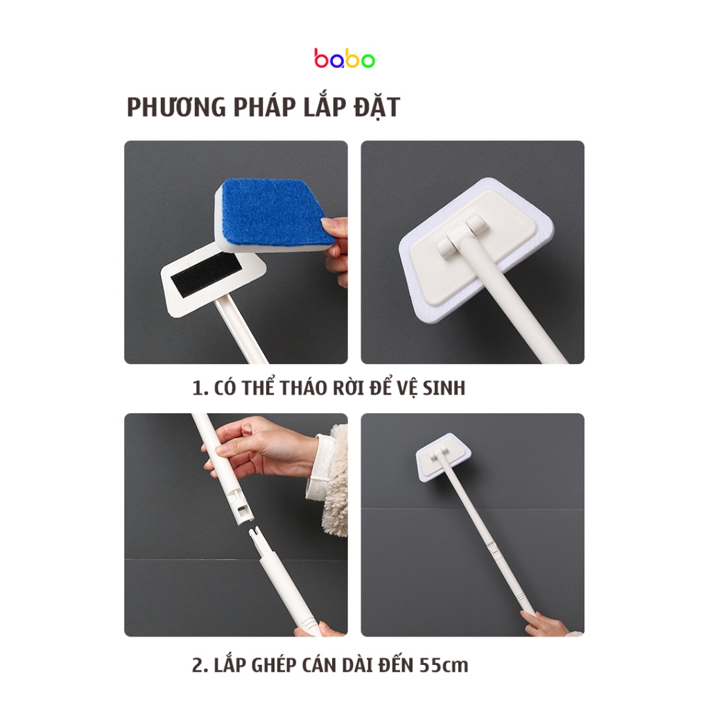Cây lau kính cán dài lắp ghép chổi làm sạch đồ gia dụng rửa màn hình đa năng thông minh babo TA01