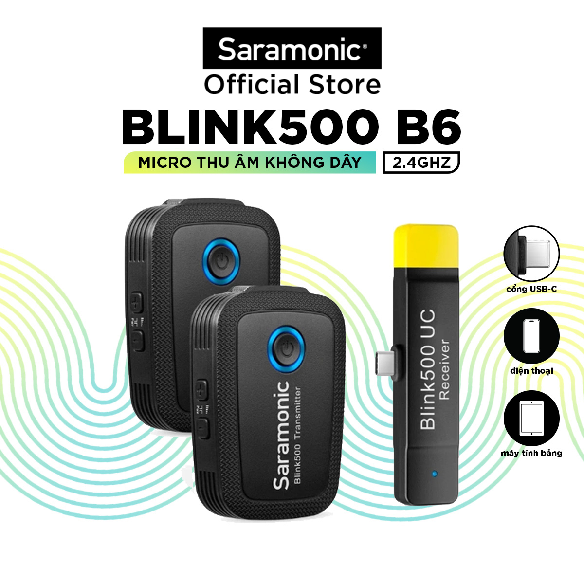 Bộ Micro Thu Âm Không Dây Saramonic Blink500 B6 Cho Điện Thoại Thông Minh và Thiết Bị Hệ Điều Hành Android - Livestream/ Phỏng Vấn/ Quay Video - Hàng Chính Hãng