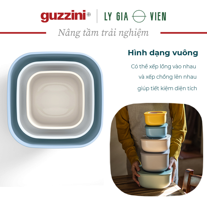 Bộ 3 Hộp Đựng Thực Phẩm Guzzini STORE&amp;MORE - Hộp Kín Không Khí - Thiết Kế Có Thể Xếp Chồng, Phù Hợp Cho Tủ Lạnh/Tủ Đông/Lò Vi Sóng - Giữ Thực Phẩm Tươi Lâu Hơn